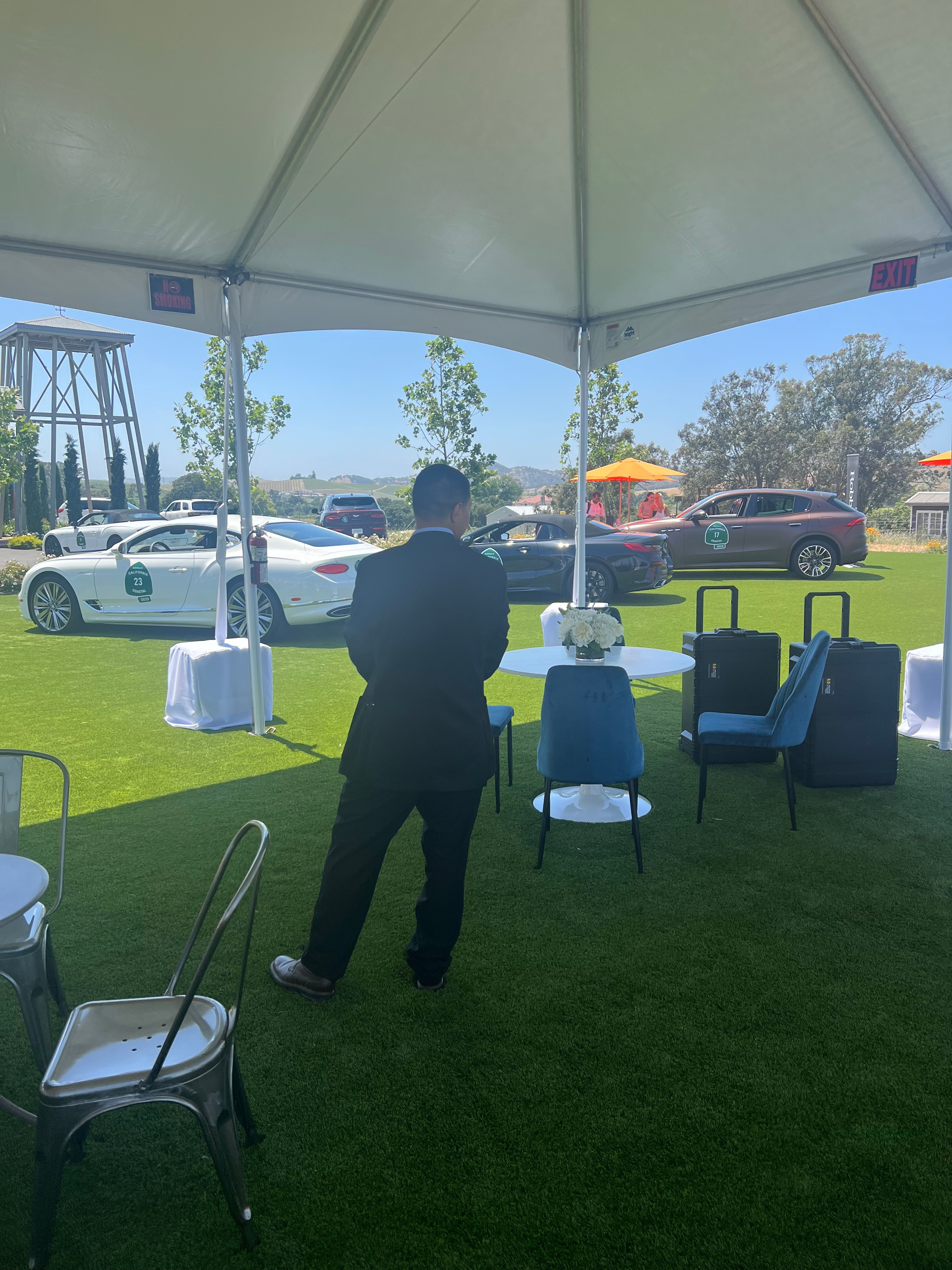Executive protection detail with a luxury sedan